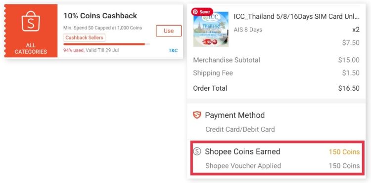 Shopee coins cashback vouchers